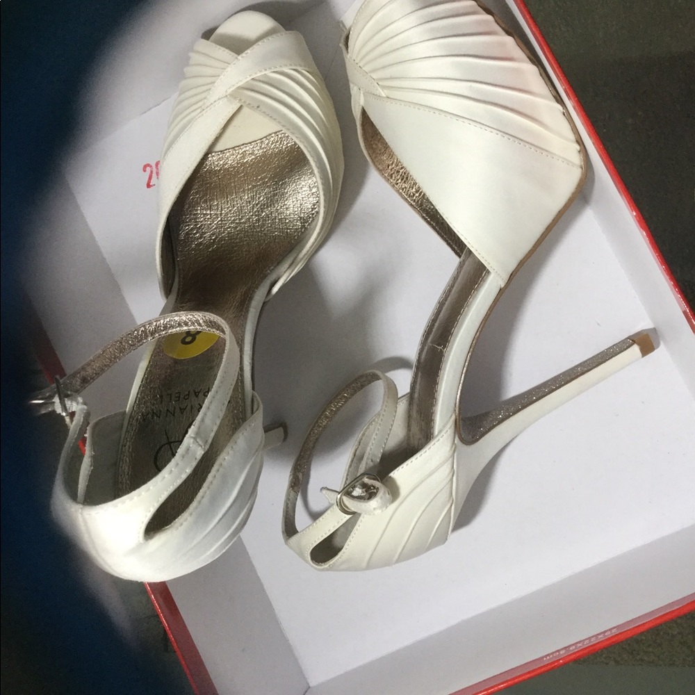 Adrianna Papel..White /w Gold trim..Peep-toe Heels